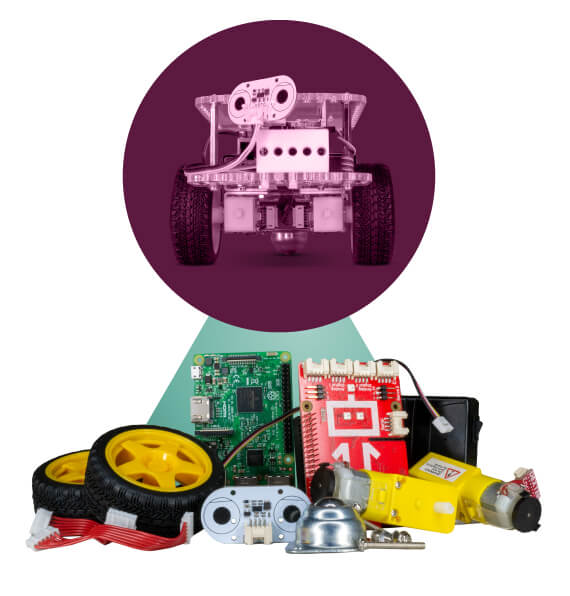 Pile of robot parts for GoPiGo Raspberry Pi robot