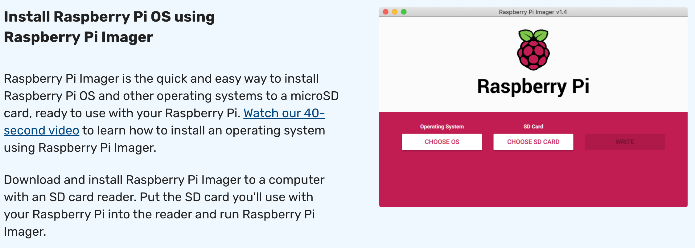 Raspberry Pi Imager Software from the Raspberry Pi Foundation.